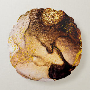 Cojín Redondo ARTE exótico. Giro dorado, diseño artístico. Pinto
