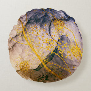 Cojín Redondo ARTE exótico. Giro dorado, diseño artístico. Pinto