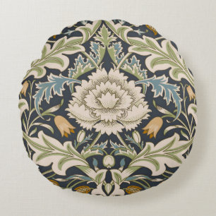 Cojín Redondo Arte floral azul marino de William Morris Severn