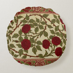Cojín Redondo Arte floral de rosa roja Rosamund vintage de Walte