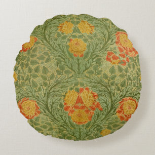 Cojín Redondo Arte floral de rosa y hoja Mackmurdo vintage