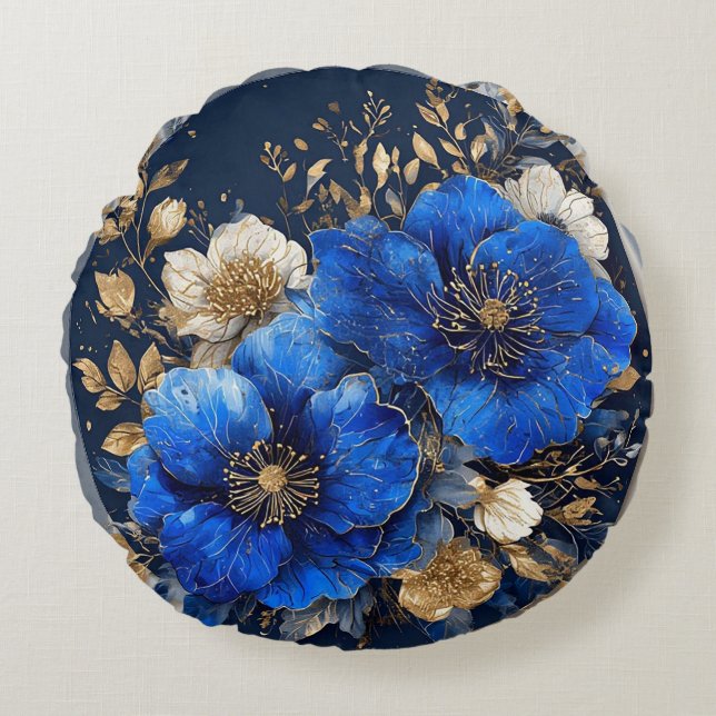 Cojín Redondo Arte Floral Elegante (Anverso)
