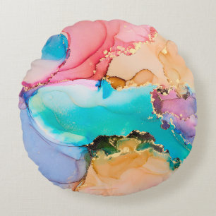 Cojín Redondo Arte fluido abstracto de lujo natural en alco