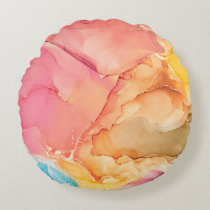 Cojín Redondo Arte fluido abstracto de lujo natural en alco