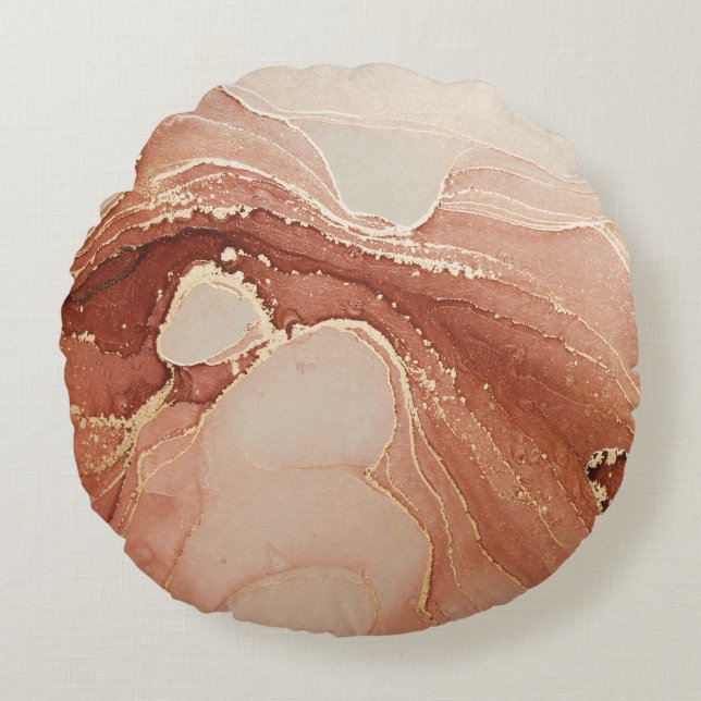 Cojín Redondo Arte Fluido de Lujo: Fusión De Marble-Ink (Anverso)
