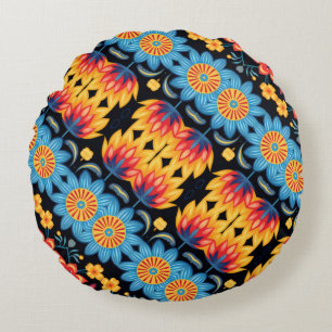 Cojín Redondo Arte folclórico floral moderno