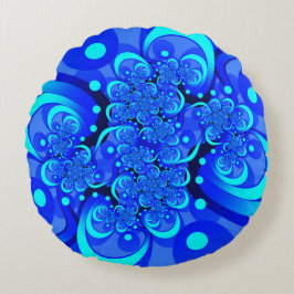 Cojín Redondo Arte fractal abstracto moderno tonos de azul