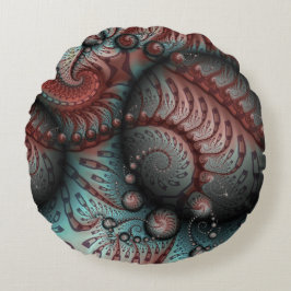 Cojín Redondo Arte fractal de fantasía vívida abstracta marrón a
