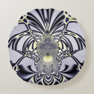 Cojín Redondo Arte fractal de geometría sagrada de Iris Púrpura