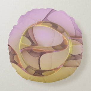 Cojín Redondo Arte fractal dorado rosa moderno abstracto