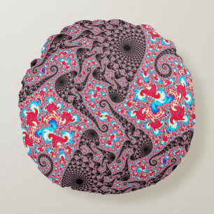 Cojín Redondo Arte fractal en espiral boho hippie groovy trippy