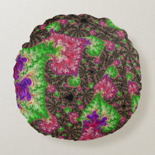 Cojín Redondo Arte fractal en espiral funky boho hippie genial
