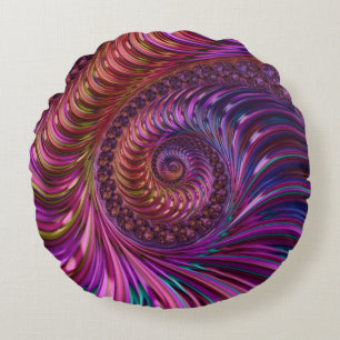 Cojín Redondo Arte fractal en espiral funky groovy trippy colori