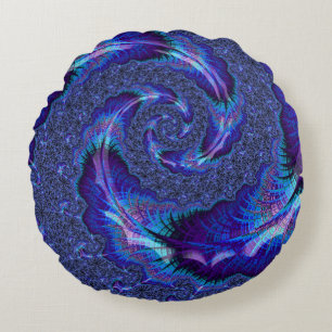 Cojín Redondo Arte fractal en espiral psicodélico vibrante y atr