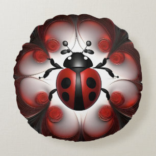 Cojín Redondo Arte Fractal Ladybug,