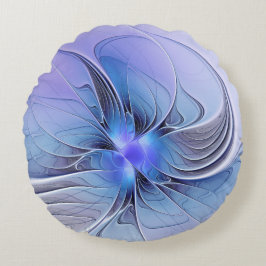 Cojín Redondo Arte fractal moderno abstracto lavanda azul