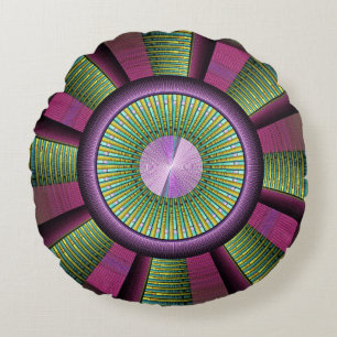 Cojín Redondo Arte Fractal Moderno, Redondo Y Colorido