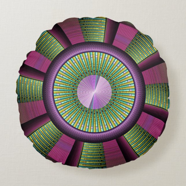 Cojín Redondo Arte Fractal Moderno, Redondo Y Colorido (Anverso)