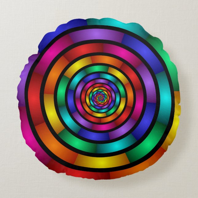 Cojín Redondo Arte fractal moderno y psicodélico (Anverso)