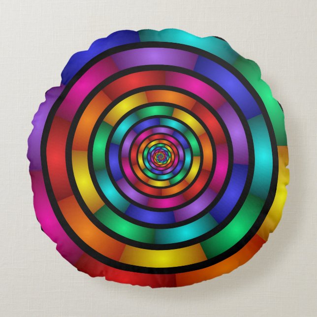 Cojín Redondo Arte fractal moderno y psicodélico (Anverso)