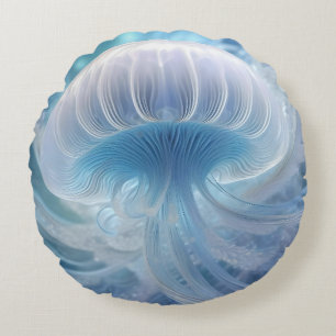 Cojín Redondo Arte Fractal Pastel Blue Jellyfish Debajo Del Mar,