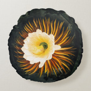 Cojín Redondo Arte gótico de Cereus nocturno vintage