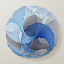 Cojín Redondo Arte gráfico fractal abstracto azul gris moderno