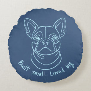 Cojín Redondo Arte lineal de Bulldog Francés. Construido pequeño