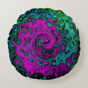 Cojín Redondo Arte Líquido Giratorio Abstracto Magenta Enérgico