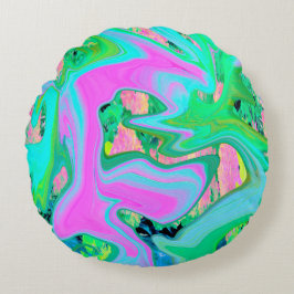 Cojín Redondo Arte líquido rosa y azul claro retro en Hydrangea