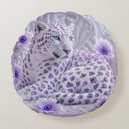 Cojín Redondo Arte majestuoso de leopardo enjoyado de púrpura re