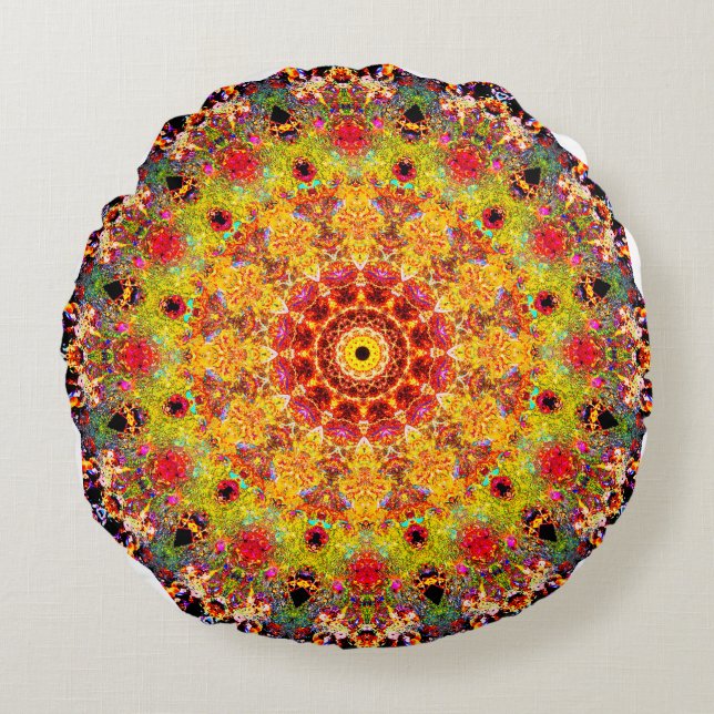 Cojín Redondo Arte Mandala muy detallado| Resumen (Anverso)