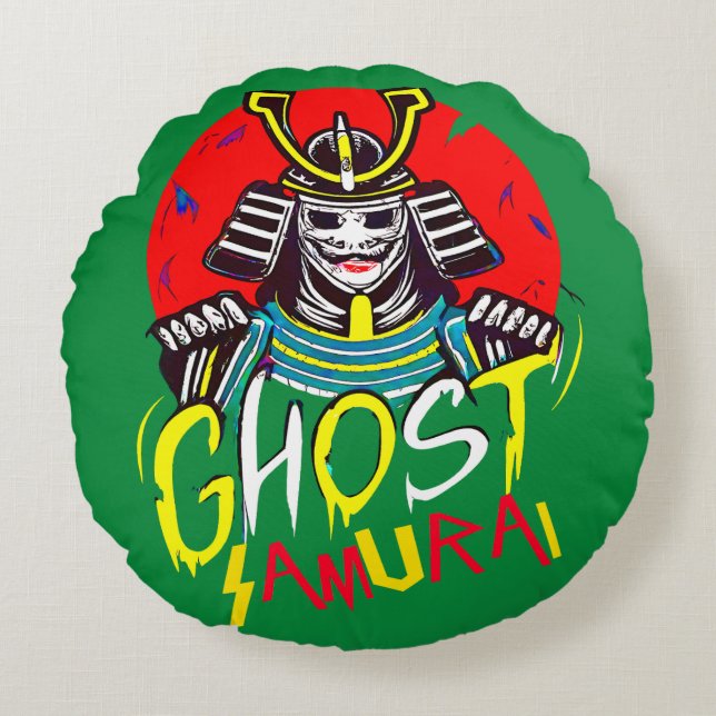 Cojín Redondo Arte marcial de Samurai fantasma japonés al estilo (Anverso)