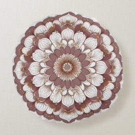 Cojín Redondo Arte mural impreso de mandala floral marrón y beig