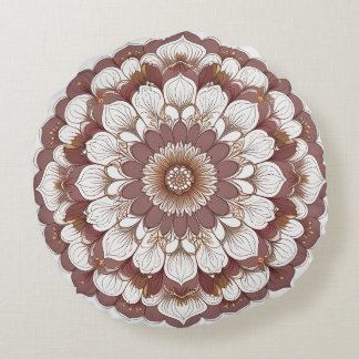 Cojín Redondo Arte mural impreso de mandala floral marrón y beig