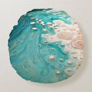 Cojín Redondo Arte Oceánico Topográfico Abstracto