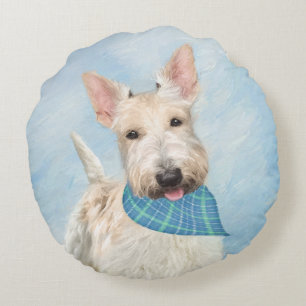 Cojín Redondo Arte original de pintura de perros de cerdo de Whe