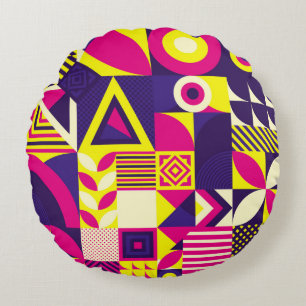 Cojín Redondo Arte pop, formas geométricas coloridas.