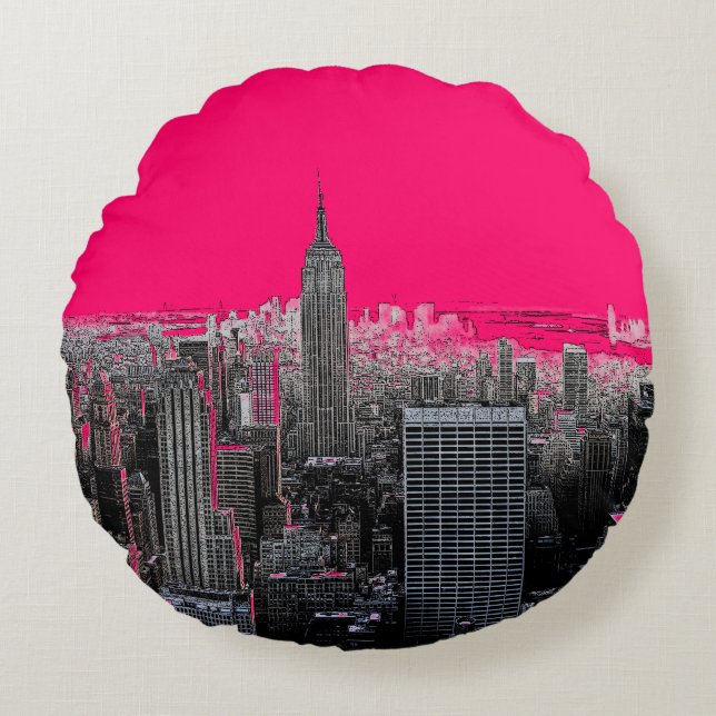 Cojín Redondo Arte pop rojo en Nueva York (Anverso)