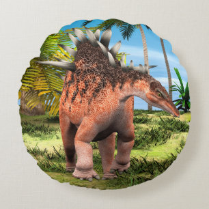 Cojín Redondo Arte prehistórico de Kentrosaurus Dinosaurio Jungl