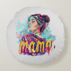 Cojín Redondo Arte Retro Mama Pop Personalizado (13)
