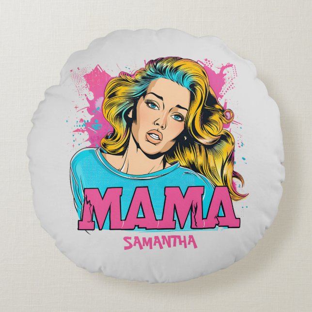 Cojín Redondo Arte Retro Mama Pop Personalizado (20) (Anverso)