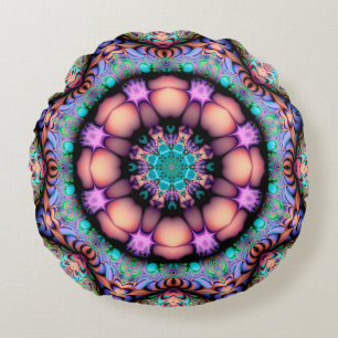 Cojín Redondo Arte sicodélico floral mandala fractal