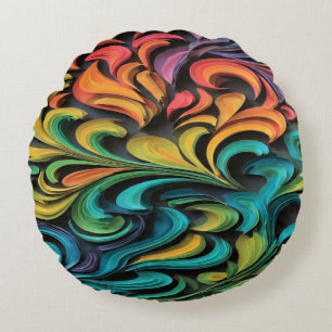 Cojín Redondo Arte vibrante de remolino multicolor