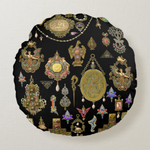 Cojín Redondo Arte victoriano antiguo, neouveau y deco Jewelry