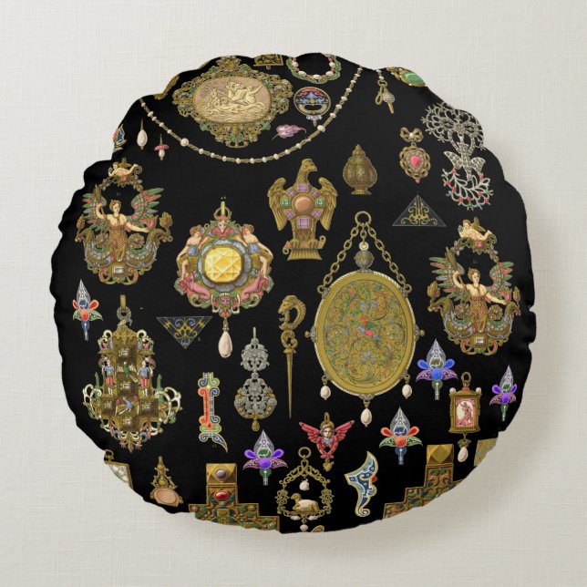 Cojín Redondo Arte victoriano antiguo, neouveau y deco Jewelry (Anverso)
