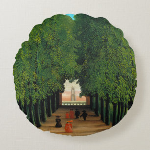 Cojín Redondo Arte vintage de Henri Rousseau París árboles verde