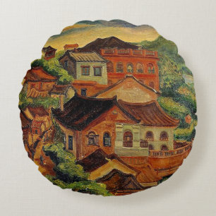 Cojín Redondo Arte vintage de Tamsui y Chen Cheng-Po/Taiwan