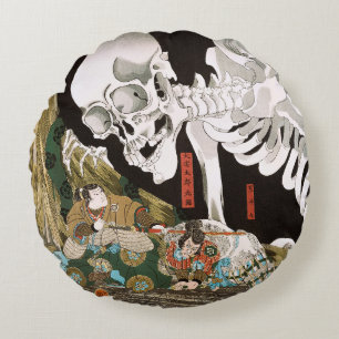 Cojín Redondo Arte vintage de Ukiyo-e Kuniyoshi Espectro de Esqu