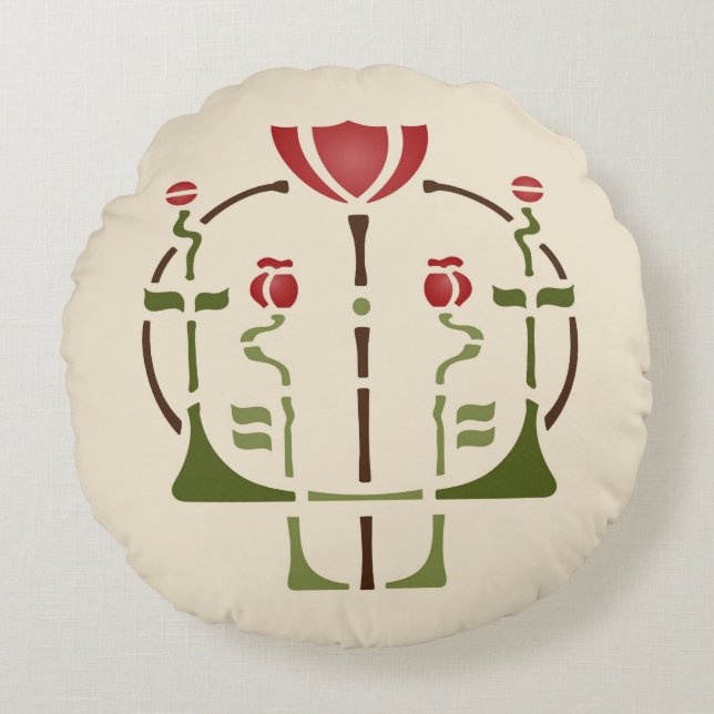 Cojín Redondo Artes y plantilla de la amapola de los artes (Anverso)